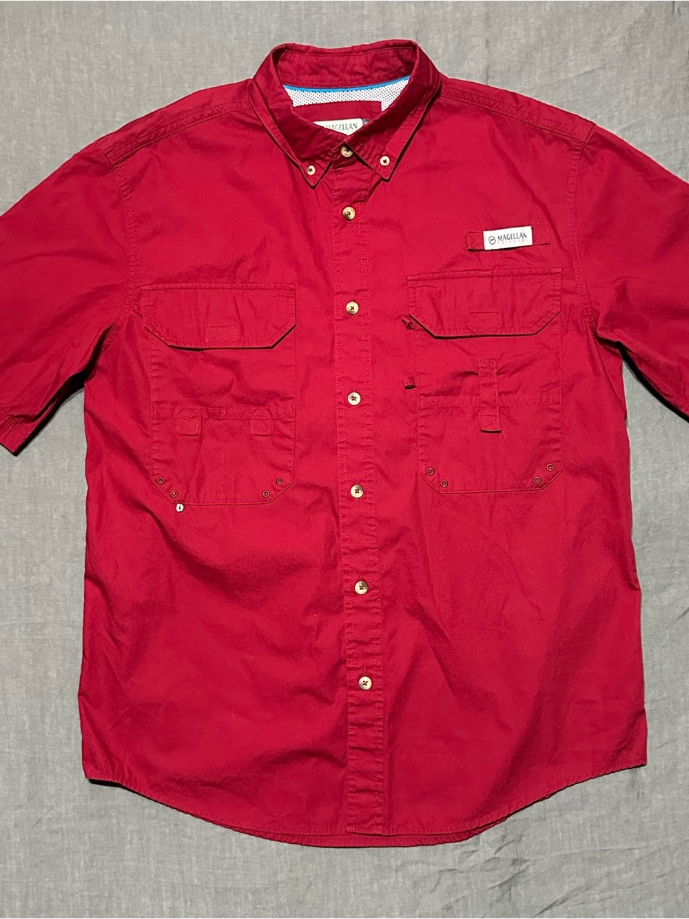 Magellan Outdoors Men’s Button-Down Short Sleeve Shirt in Red